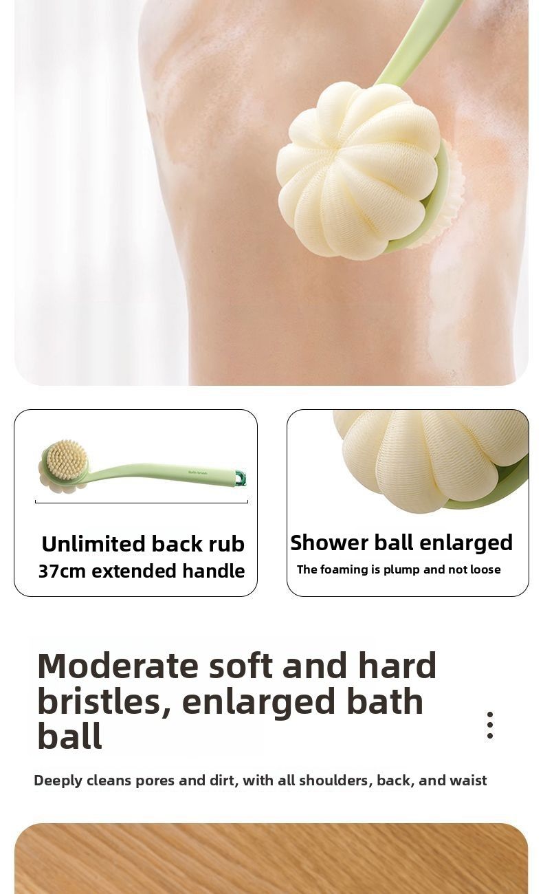 Youqin Long Handle Soft Bristle Double-Sided Bath Brush Exfoliating Back Scrubber Tool_voghion.com