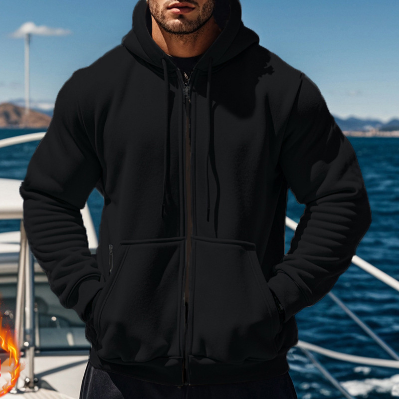 Tuta sportiva e per il tempo libero in pile caldo a maniche lunghe con cappuccio, tinta unita, da uomo, autunno e inverno, in due pezzi_voghion.com