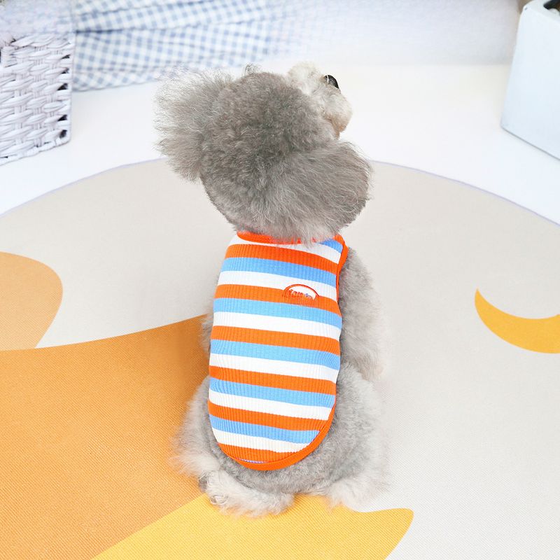 Haustierkleidung Frühling und Sommer Hund Teddy Schnery Hundekleidung Zubehör Haustierkleidung 22 Gestreifte bestickte Weste_voghion.com