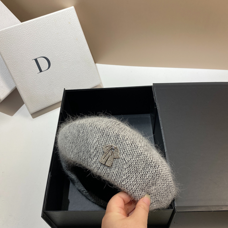 Originelles Design mit eingelegter Diamantschleife, Malermütze, Herbst/Winter, koreanisches Internet, rot, alles niedlich, im Alter von Kaninchenhaaren, Baskenmütze für Mädchen_voghion.com