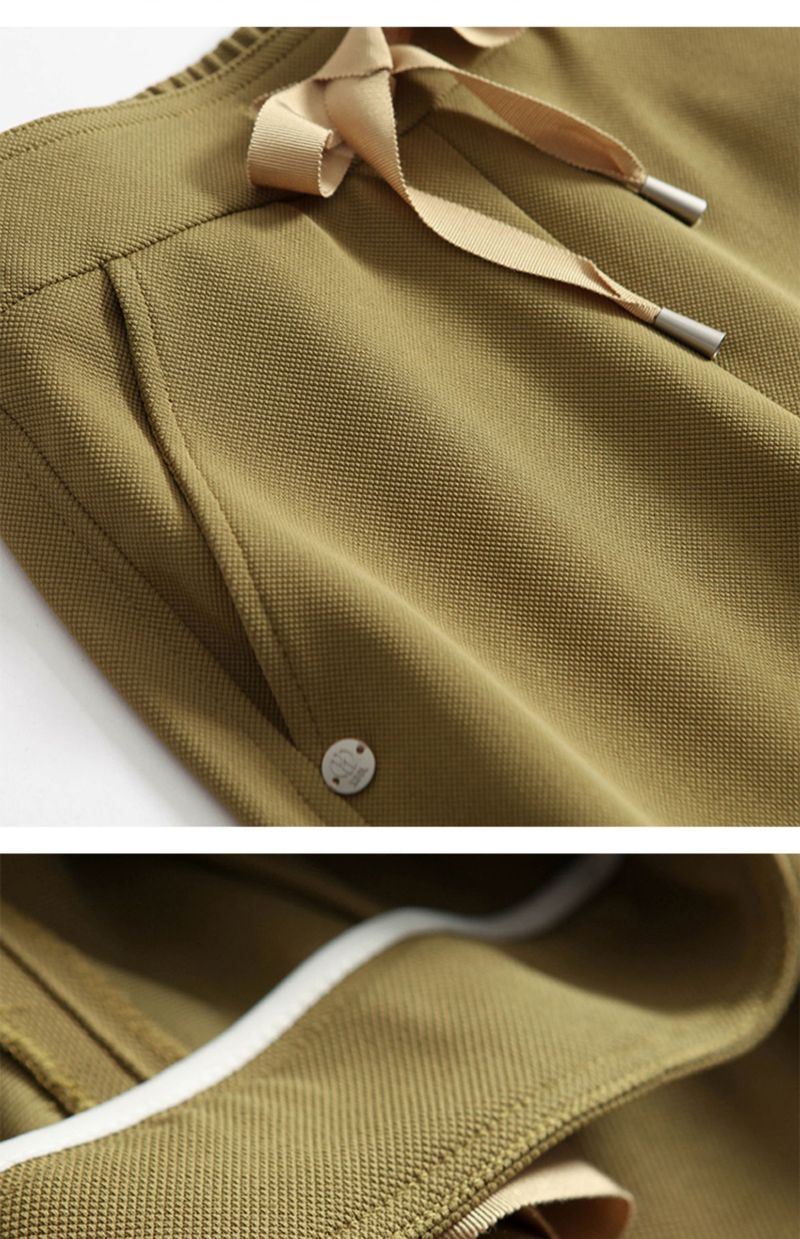 Women's Clothing Plaid Temperament Commuting Beltless High Waist Drawstring Loose Yellow Trousers Wide Leg Pants_voghion.com