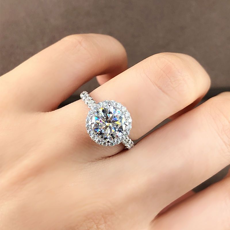 Inel autentic cu diamant din piatră Mosang importată pentru femei, cu un inel rotund cu patru gheare, din ou de porumbel, de unu sau două carate, verighetă personalizată_voghion.com