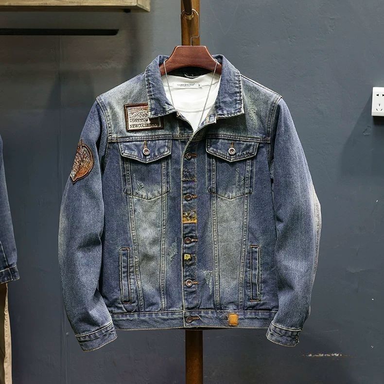 Veste en jean brodée de luxe pour homme, nouvelle veste à badge industriel rétro tendance, printemps 2025_voghion.com