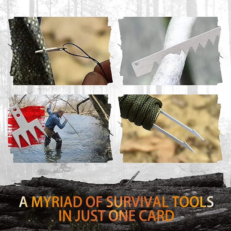 Outdoor Survival Tool Card Roestvrijstalen Jachtviskaarten Kampeerbenodigdheden Multifunctioneel Draagbaar Noodoverlevingsmateriaal_voghion.com