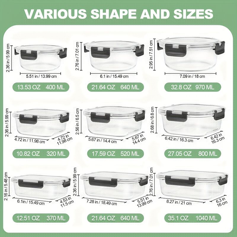 12pcs Glass Food Storage Containers With Lids Leak Proof Airtight For Meal Prep Lunch Microwave Oven Freezer Dishwasher Safe_voghion.com