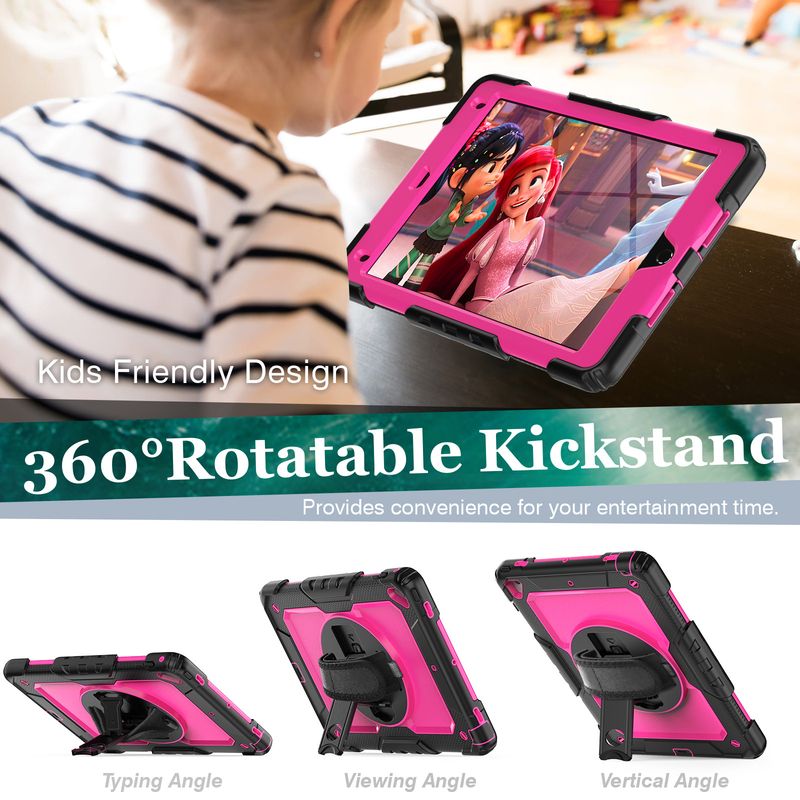 Gëeegent fir iPad Griffin B Modell mat Riemen, Stiftschacht, 360° rotéierender Halterung, all-inclusive PC Tablet Schutzhülle_voghion.com