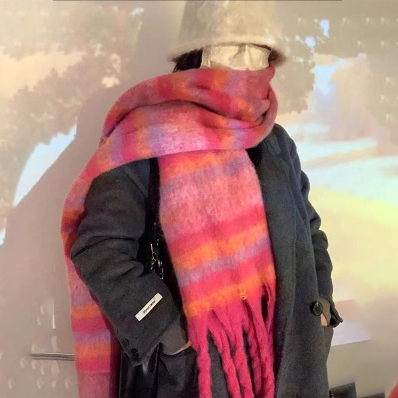 Thousand Bird Grid Scarf for Women, Autumn and New St, Student Versatile, Thickened Warm Scarf, Tassel, Winter Ins_voghion.com