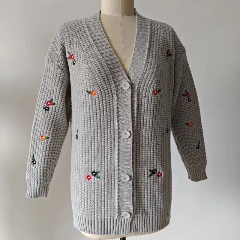 Cardigan tricoté brodé pour femme, nouvelle veste décontractée à simple boutonnage, automne et hiver_voghion.com
