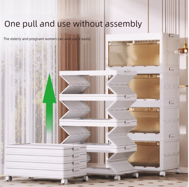 No-Installation Folding Wardrobe, Multi-layer Storage Cabinet For Living Room Children's Clothes, Freestanding Space Saver_voghion.com
