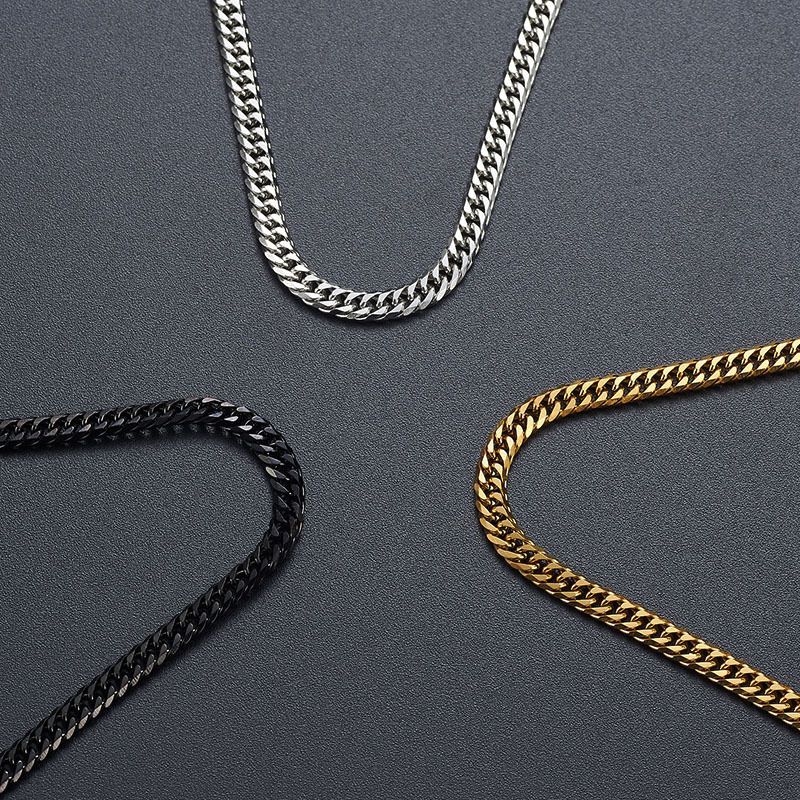 Titanium Cuban Six-Face Polished Necklace Bai Baihe Same Style Stainless Steel Men's Chain_voghion.com
