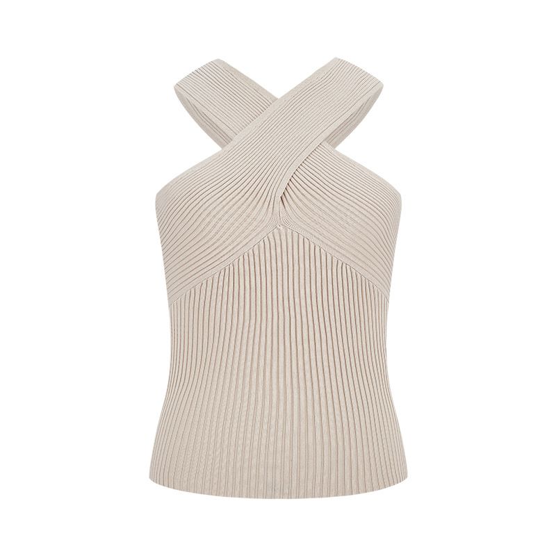 Magic West Queen Sexy Hot Girl Cross Twist Halter Off-Shoulder Multi-Way Knitted Vest Inner Top_voghion.com