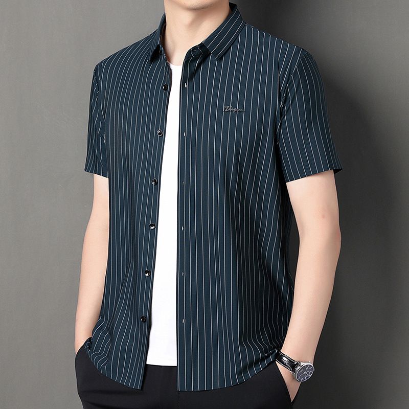 Camicia a maniche corte sottile CT 2025 Summer Silk da uomo, senza cuciture, casual e alla moda_voghion.com