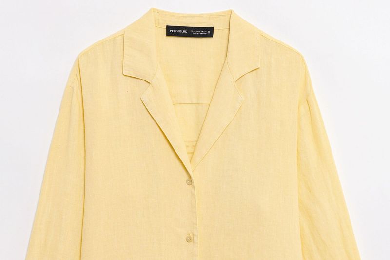 Abbigliamento estivo da donna, nuovo stile, camicia a maniche lunghe in lino con scollo a V e pantaloncini a vita media_voghion.com