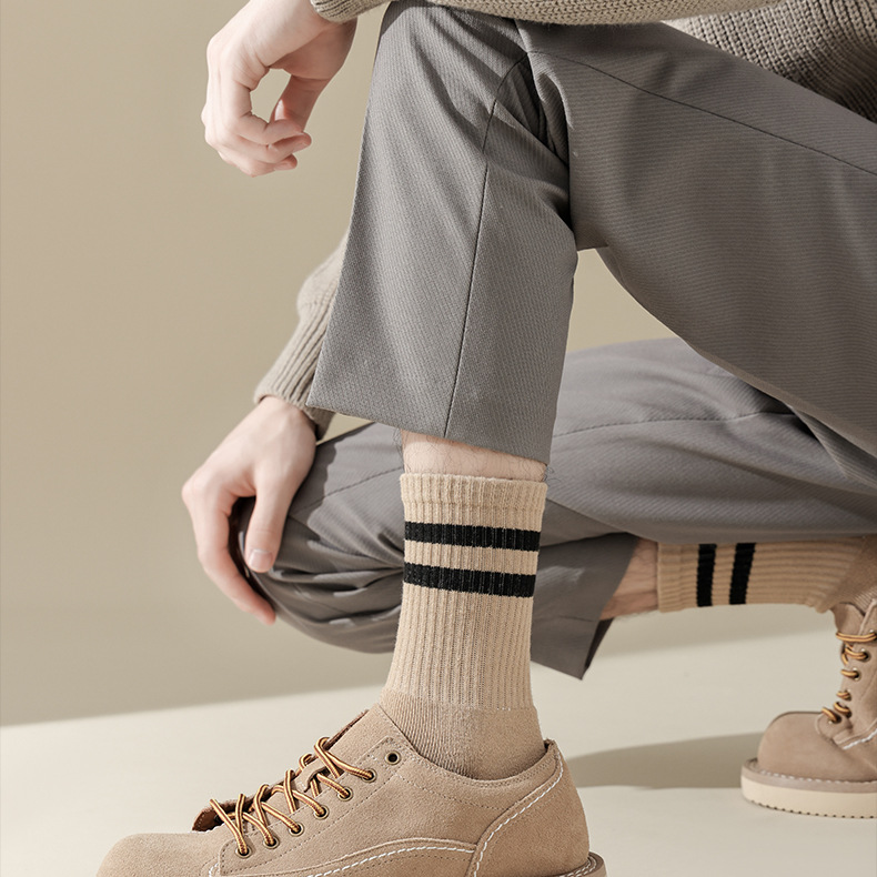 Autumn and Winter Two Bar Mid Length Socks, Winter Style Plush and Thickened Warm Towel Socks_voghion.com