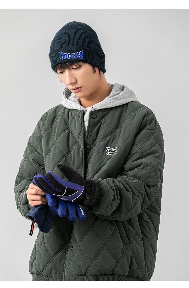 Steppjacke mit Baseballkragen für Herren – Streetwear-Wintermantel mit lockerer Passform und Rautenstich-Design_voghion.com