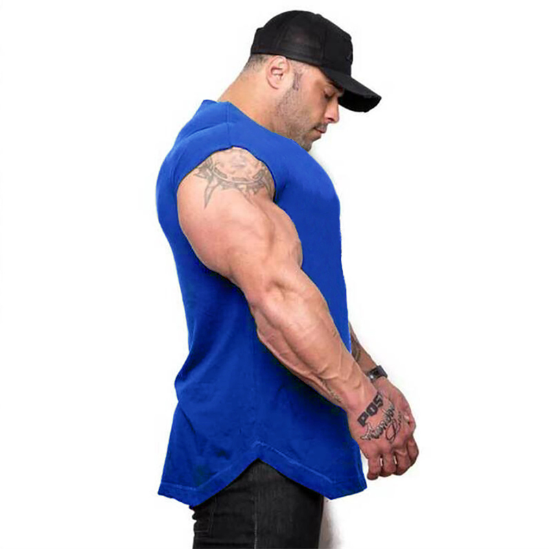 Muscle Fitness Brother Einfarbige Weste aus reiner Baumwolle mit leerem Teller für Herren, Sport, Lauftraining, dünnes ärmelloses Tanktop_voghion.com