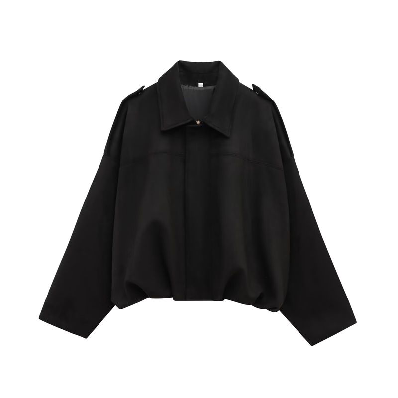 Jaqueta bomber feminina outono inverno com mangas morcego, fecho de zíper, caimento solto, textura de camurça, agasalho casual – P/M/G_voghion.com