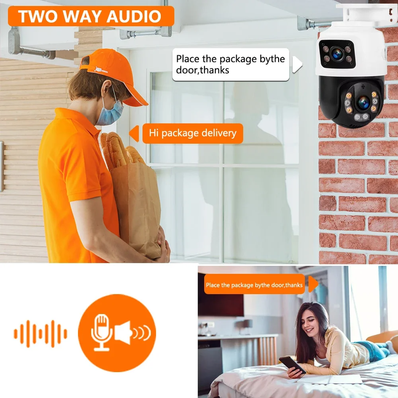 8MP 4K-objektiv POE PTZ Doble skjermer Smart hjem 360° kablet videoovervåking IP-kamera Bevegelsesdeteksjon CCTV ICsee_voghion.com