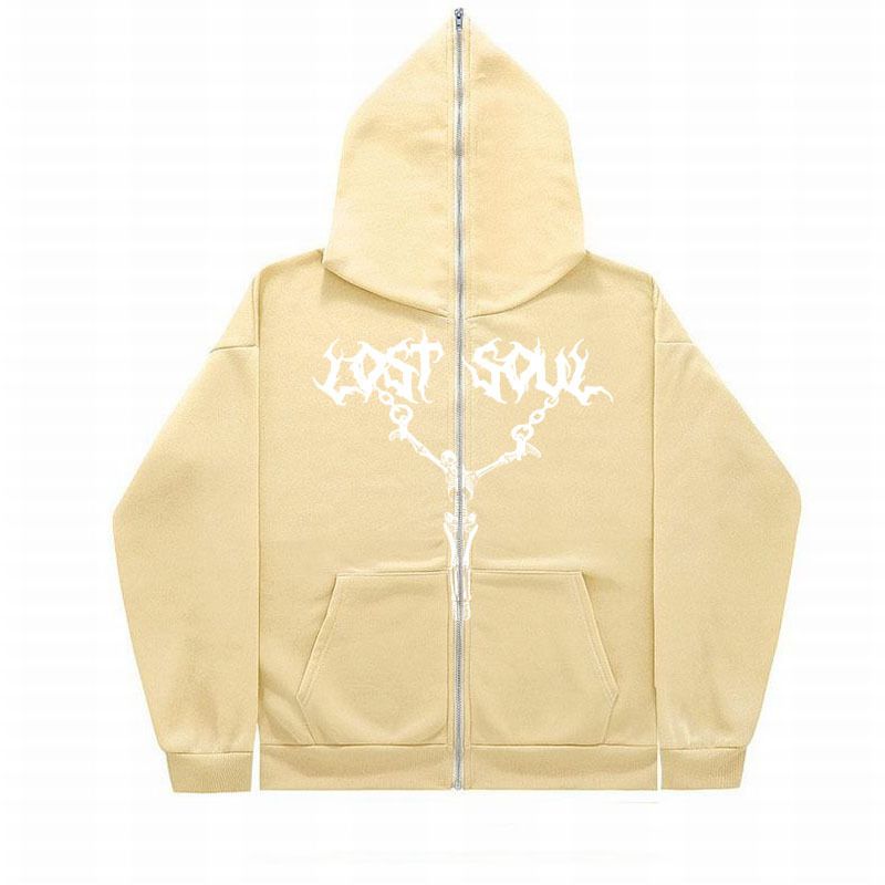 Men's Clothing full face zipper sweatshirt retro top skull iron chain print hoodie jacket_voghion.com
