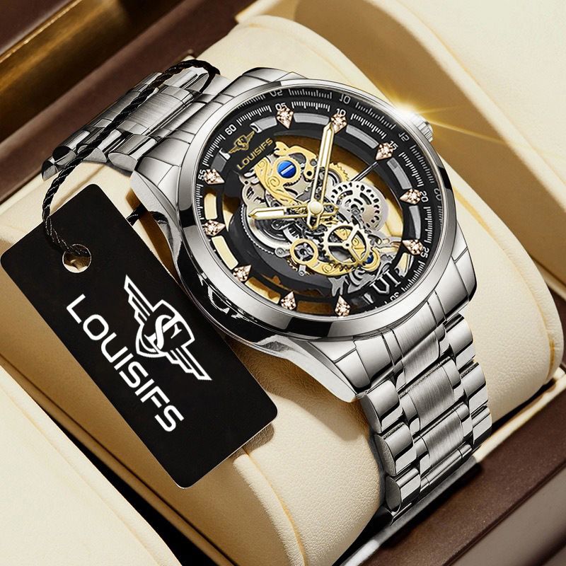 Men's Luxury Quartz Watch With Luminous Hands, Moon Phase & Day Display - Stainless Steel Case Band - Mineral Crystal Glass Elegant Business Timepiece_voghion.com
