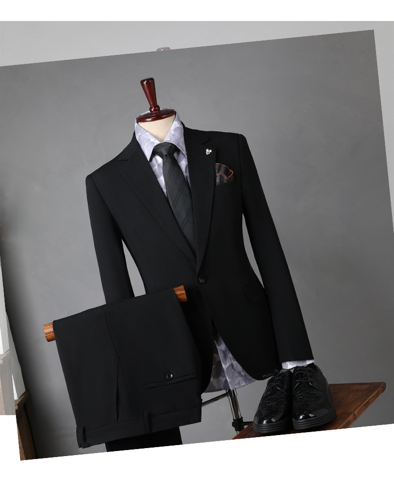 Herrenbekleidung Slim Fit Anzug-Set – Formeller Blazer mit Hose für Hochzeit und Business – Maßgeschneiderter Anzug im britischen Stil für Bräutigam und Büro (Schwarz/Blau/Grau)_voghion.com
