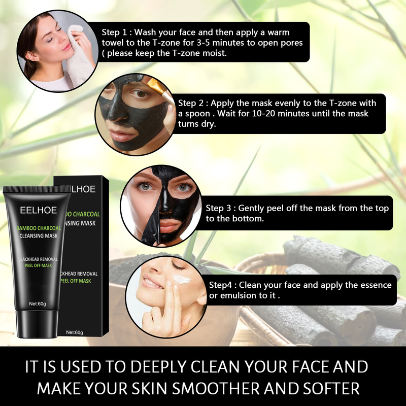 EELHOE Bamboo Charcoal Mustapäiden poisto ja kuorinta syväpuhdistava huokoset akne T-Zone Oil Control Levitä Tear kasvonaamio_voghion.com
