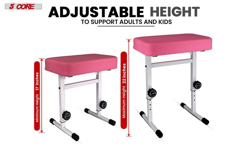 5 CORE Keyboard Bench Piano Stool T Style Pink Thick Padded Cushion Seat | Height Adjustable 17 To 22 Inch | Keyboard Chair (PU Leather) KBB H-ADJ PNK_voghion.com