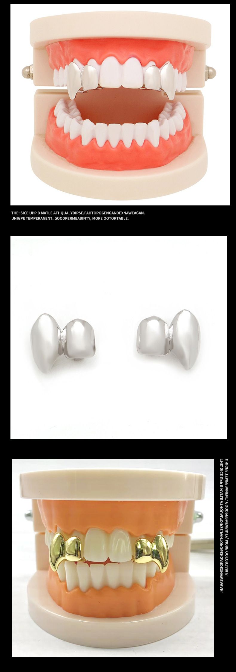 Electroplating Hip Hop Braces Double Gold Teeth Silver Teeth Vampire Fangs Tiger Teeth Dentures Hip Hop Accessories Braces_voghion.com