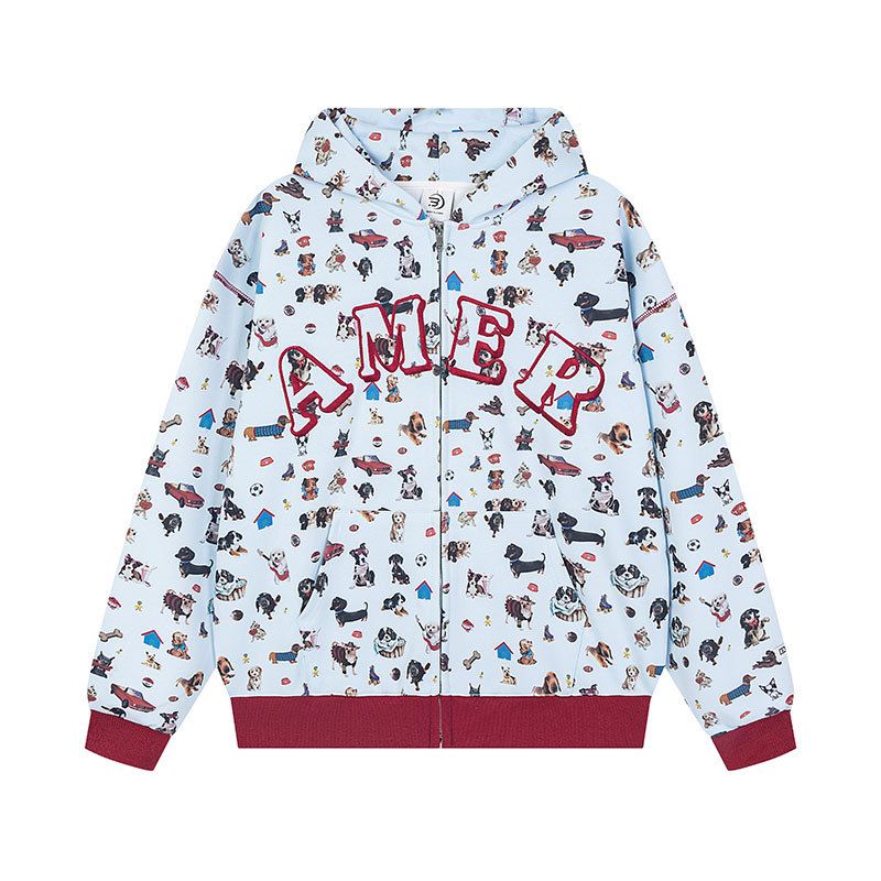 American Style Puppy Full Print Ear Autumn Loose Casual Couple Cardigan Jacket Hoodie_voghion.com