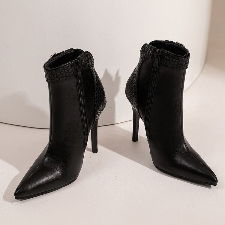 2022 European and American style pointed thin heel fashion women's boots leopard print short boots foreign trade large size color matching short boots_voghion.com