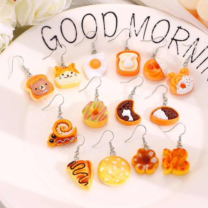 1 Set 1 Pair Cute Saturday Donuts Poached Egg Stoving Varnish Plastic Resin Drop Earrings_voghion.com