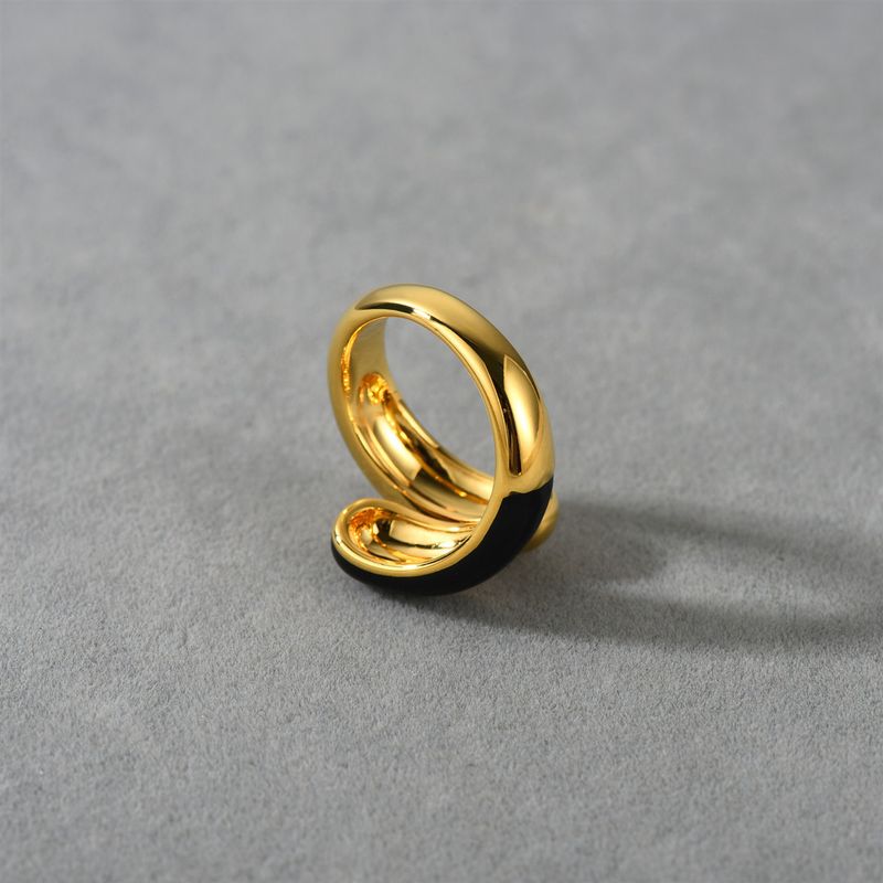 Damenschmuck Schwarz-Gold Emaille Tropfglasur Messing Ring, Geometrischer Minimalistischer Statement Ring, Modischer und eleganter Nischenring_voghion.com