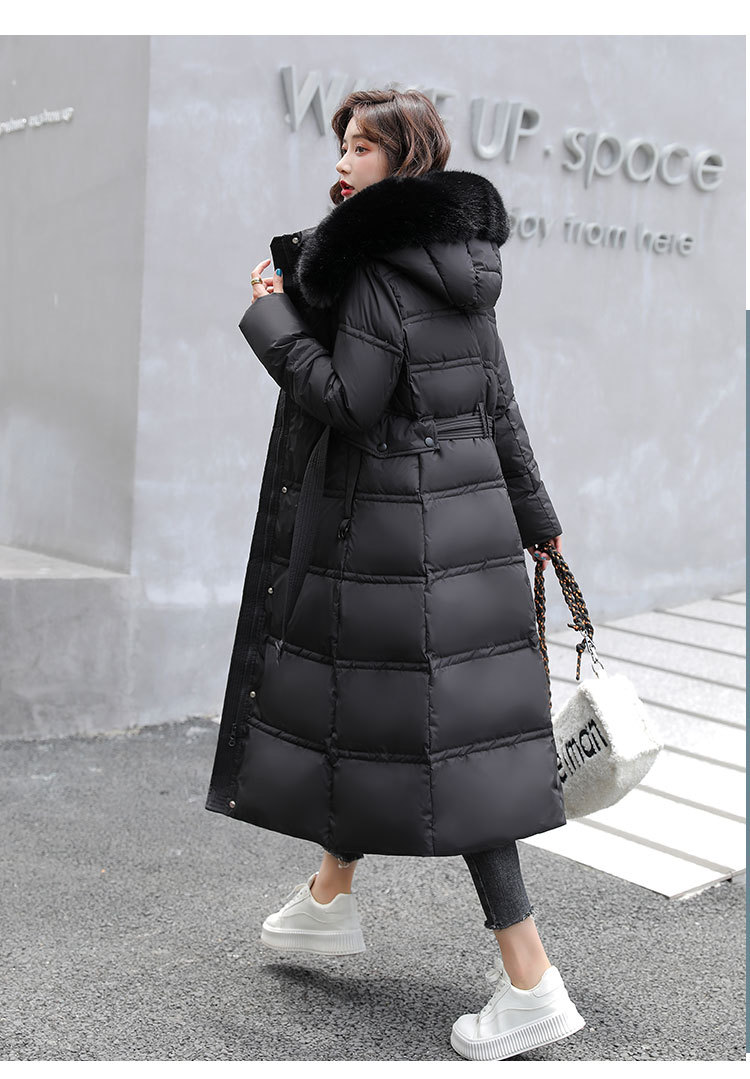 Frauen Warme jacke gepolsterte jacke frauen lange über dem knie große haar kragen Koreanische version abnehmen gürtel gepolsterte jacke_voghion.com