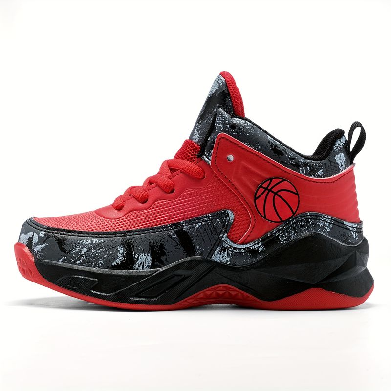 Boy's Trendy Basketball Shoes, Comfy Non Slip Shock Absorption Lace Up Sneakers For Kids Outdoor Activities_voghion.com