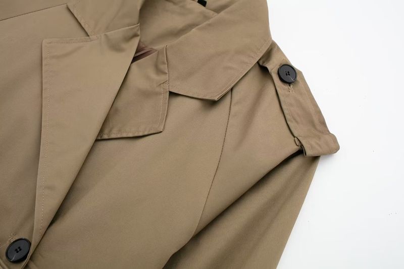 Trench corto da donna – Giacca blazer casual slim fit con cintura, doppiopetto (nero, cachi, marrone scuro, blu navy, verde militare)_voghion.com