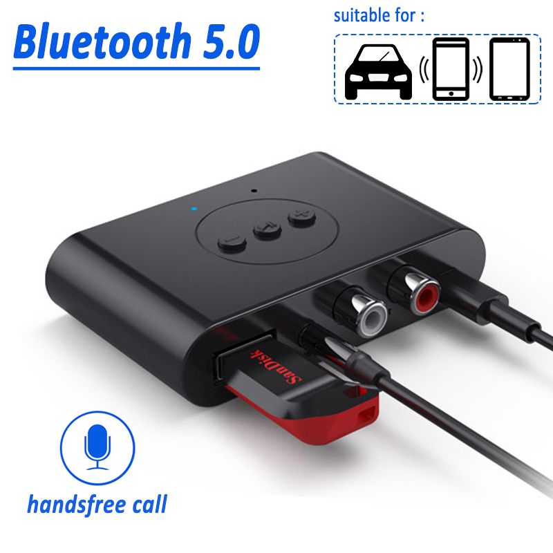 Receptor de audio Bluetooth 5.0 con disco U, conector RCA de 3,5 mm y conector auxiliar de 3,5 mm, adaptador inalámbrico de música estéreo con micrófono para kit de coche, altavoz y amplificador._voghion.com