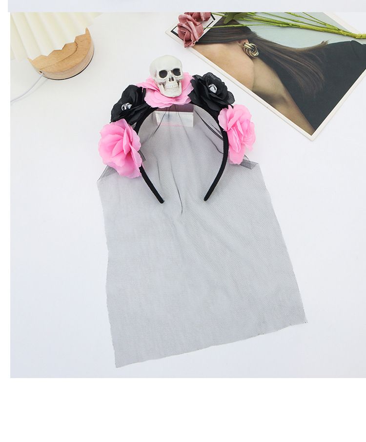 Nova faixa de cabeça de malha de caveira de terror para Halloween, máscara de rosa, luz, design de nicho de luxo_voghion.com