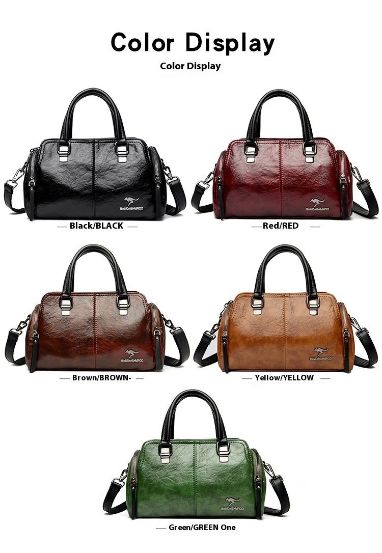 Women's Bag New Fashion Retro Versatile Contrasting Color Boston Pillow Bag Soft Leather Hand-held Large Capacity Mother Bag_voghion.com