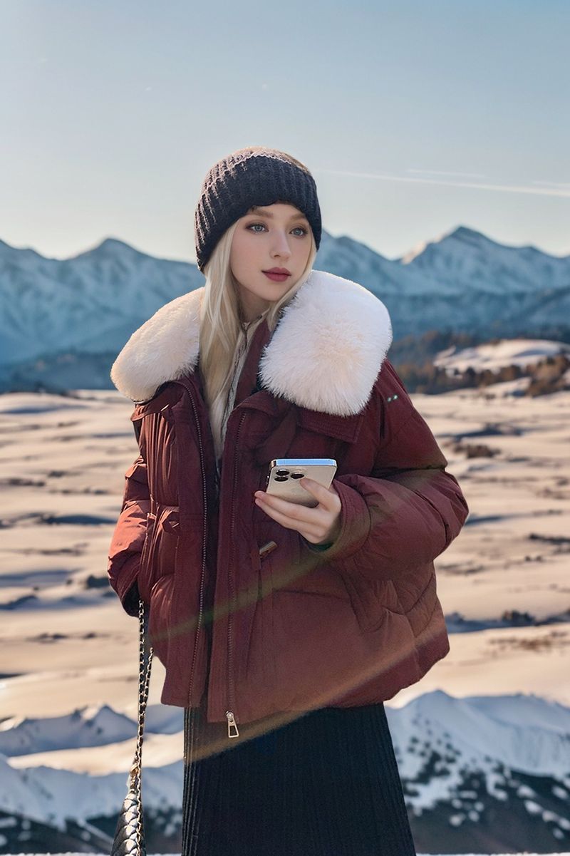 Chaqueta de algodón explosiva de estilo occidental con cuello de piel grande de estilo nuevo de invierno 2024 para mujer_voghion.com