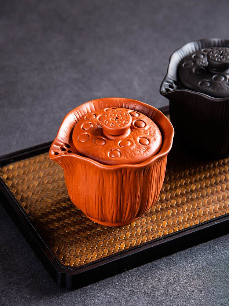 Authentisches Gaiwan-Set aus Keramik für eine Person, mit Verbrühungsschutz, tragbar, neue Mini-Teekanne aus violettem Ton, Hand-Teebereiter_voghion.com