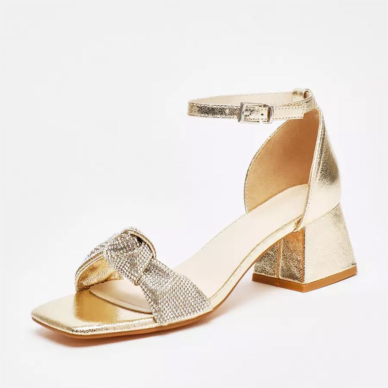 Fashion chunky diamond sandals with open-toed bare strap with high hollow heels_voghion.com