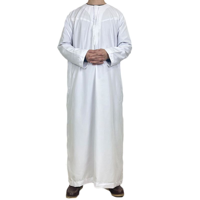 Men's Clothing men's robe solid color pocket design round neck long clothing_voghion.com