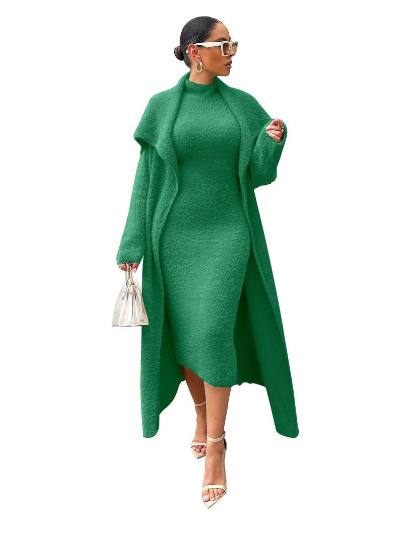 Abbigliamento donna temperamento abito e cappotto due pezzi moda transfrontaliera ampio lungo cardigan velluto completo_voghion.com