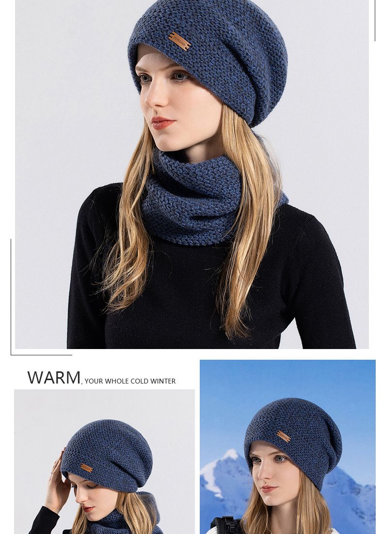 Cappello, set sciarpa, caldo berretto lavorato a maglia da donna, protezione per le orecchie in pile, pullover, berretto di lana._voghion.com