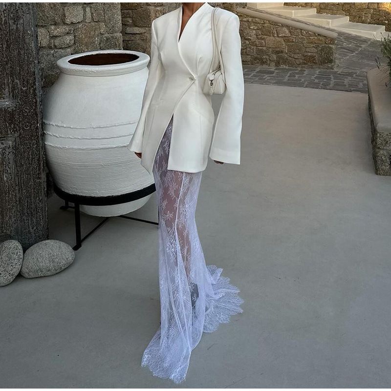 Roupas femininas Cor sólida manga comprida slim fit terno jaqueta moda feminina um botão temperamento commuter jaqueta_voghion.com