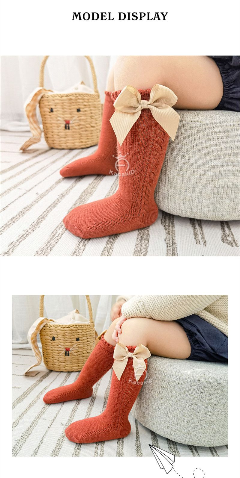 Nuovi calzini estivi alti fino al ginocchio per bambine, calzini lunghi con fiocco, in morbida maglia di cotone traspirante, per bambini, da 0 a 7 anni_voghion.com
