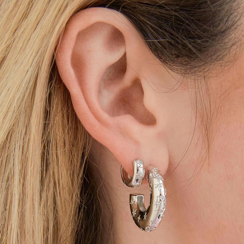 Brincos femininos de prata 925 com luz de agulha, estilo de metal de personalidade luxuosa, zircônia quebrada, formato de C, estrela e lua, brincos de design de nicho_voghion.com