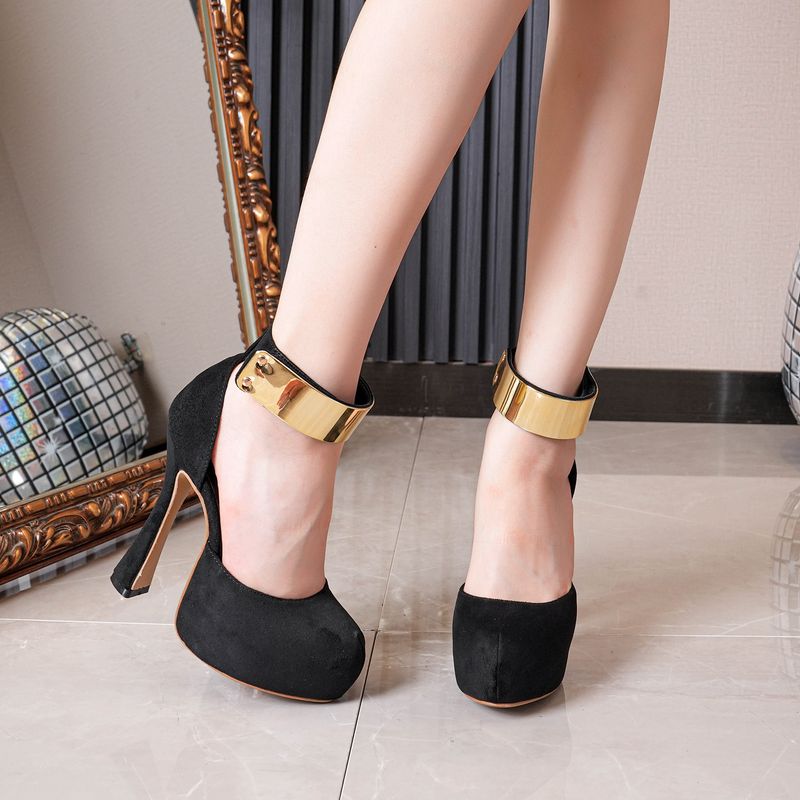 Women's Shoes Heels Clothing Tops Women's Fashion 16cm High Heels Women's Shoes Sexy Black Waterproof Platform One Strap High Heels_voghion.com
