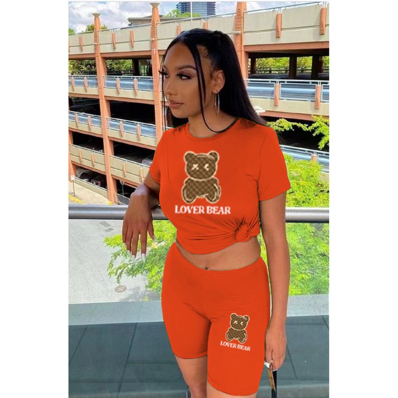 Damen-Trainingsanzug mit T-Shirt-Shorts und Bären-Print_voghion.com