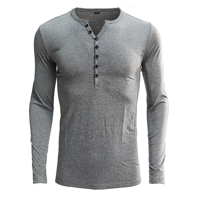 Autumn/Winter T-Shirt Long Sleeved Underlay Clothing Men's Henley Shirt_voghion.com